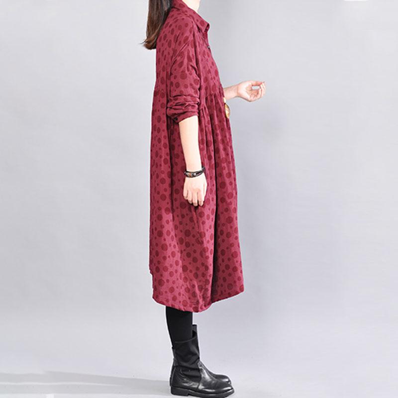 Soft Cotton Long Sleeves Red Dot Autumn Winter Women Dress