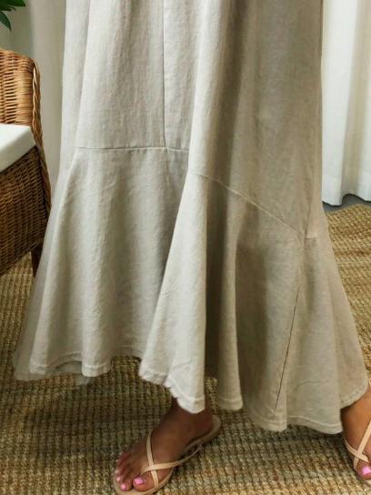 Cropped Loose Ramie Cotton Spaghetti-neck Midi Dresses