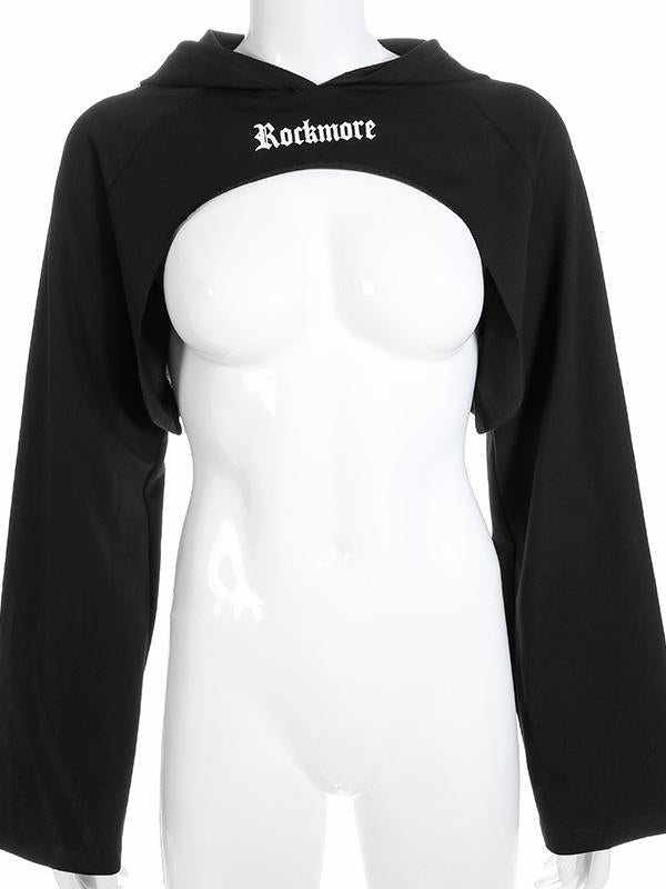 Fashion Letters Printed Flared Sleeves Short Hoodies&Sweatshirt Tops