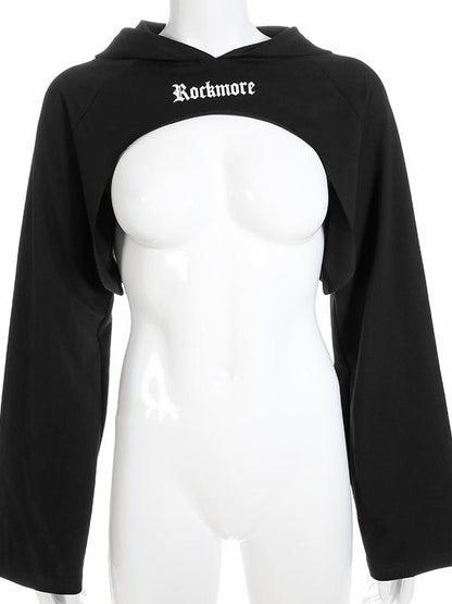 Fashion Letters Printed Flared Sleeves Short Hoodies&Sweatshirt Tops