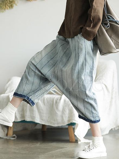 Retro Striped Wide-leg Jeans Pants