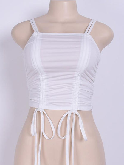 Cropped Tassel Spaghetti-neck Tanks