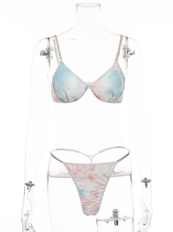 Gradient Printed Chain Embellished Underwired Bodysuit Lingerie