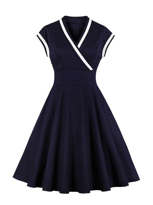 Vintage Contrast Color A-Line Midi Dresses