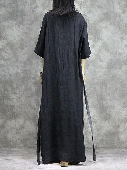 Split-joint Lace-up Cotton Long Dress