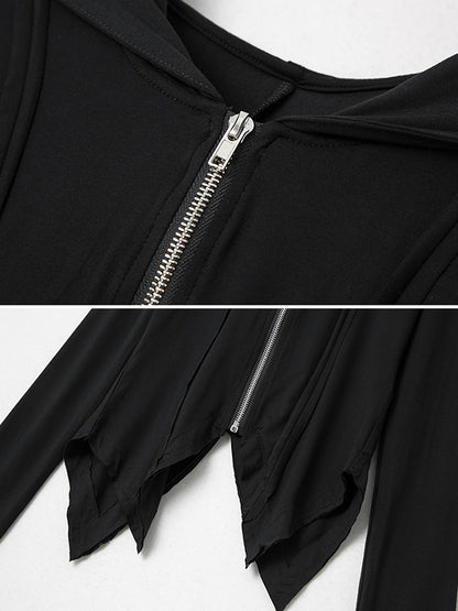 Simple Solid Color Hooded Long Sleeves Zipper Outerwear