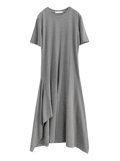 Urban Fashion Asymmetric H-Line Short Sleeves Midi Dress