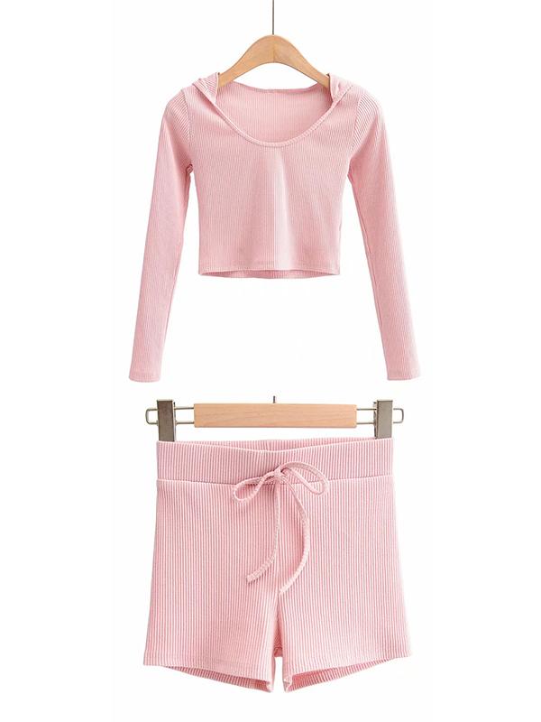 Wrap Solid Long Sleeves Hooded Yoga Suits