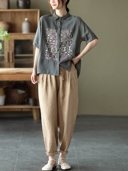 Original Ethnic Printed Lapel Shirt Blouse Tops