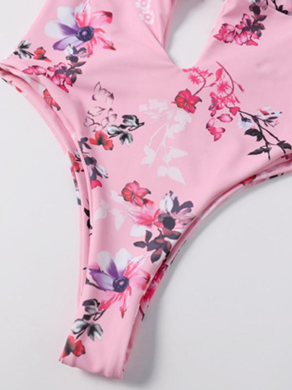 Printed Lace-Up One-Piece Swimsuit