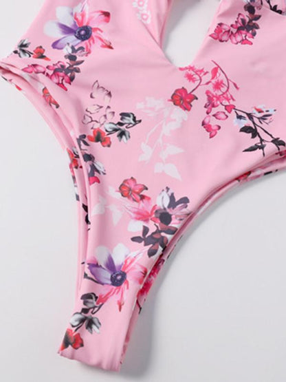 Printed Lace-Up One-Piece Swimsuit