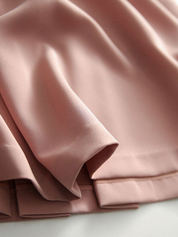 Simple Solid Color H-Line Back-Zipper Round-Neck Midi Dress