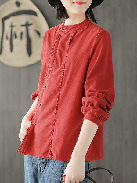 Corduroy Loose Fresh Solid Blouse Top