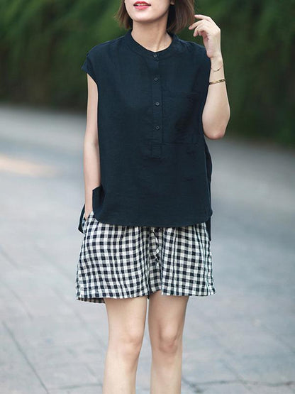 Solid High-low Short Sleeves Shirt