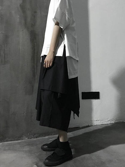 Loose  Asymmetric Tiered Solid Wide Leg Pants