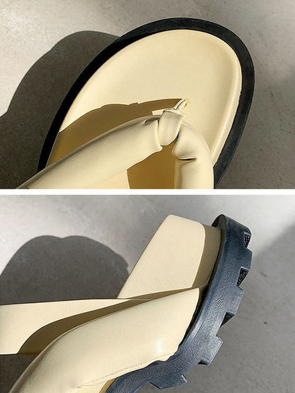 Stylish Yellow&Black Flip Flops Flatform Slippers