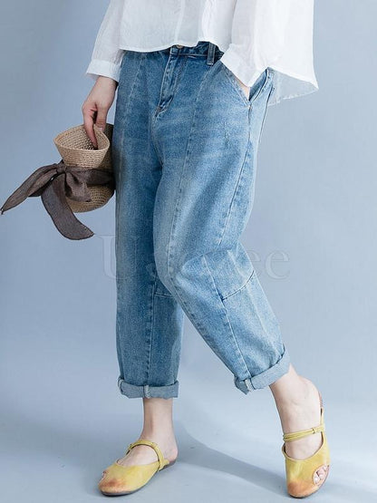 Casual Solid Denim Pants