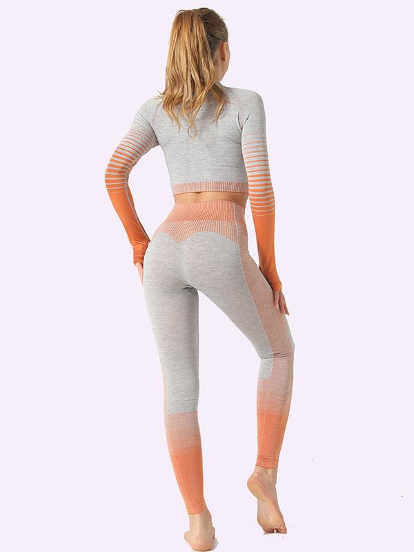 Sexy  Contrast Color Long Sleeves Yoga Suits