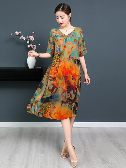 Casual Colorful Silk Long Dress