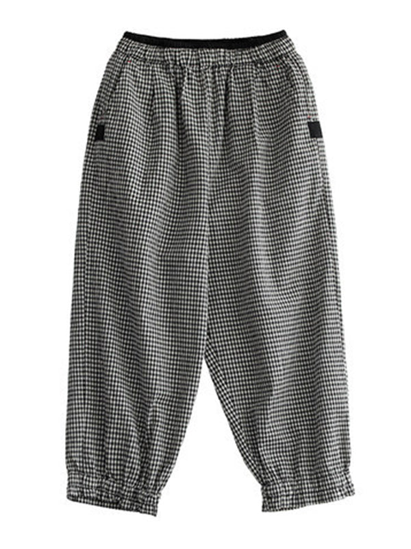 Casual Plaid Cotton Blend Capri-Pants