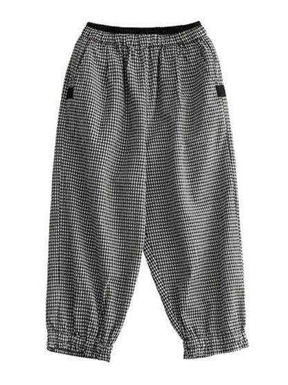 Casual Plaid Cotton Blend Capri-Pants