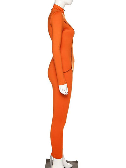 Solid High Waist Zipper Breathable Yoga&Gym Jumpsuits