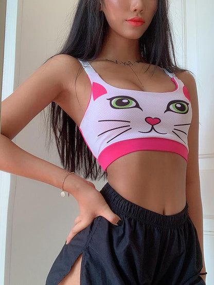 Kawaii Style Printed Split-joint Sports Bra
