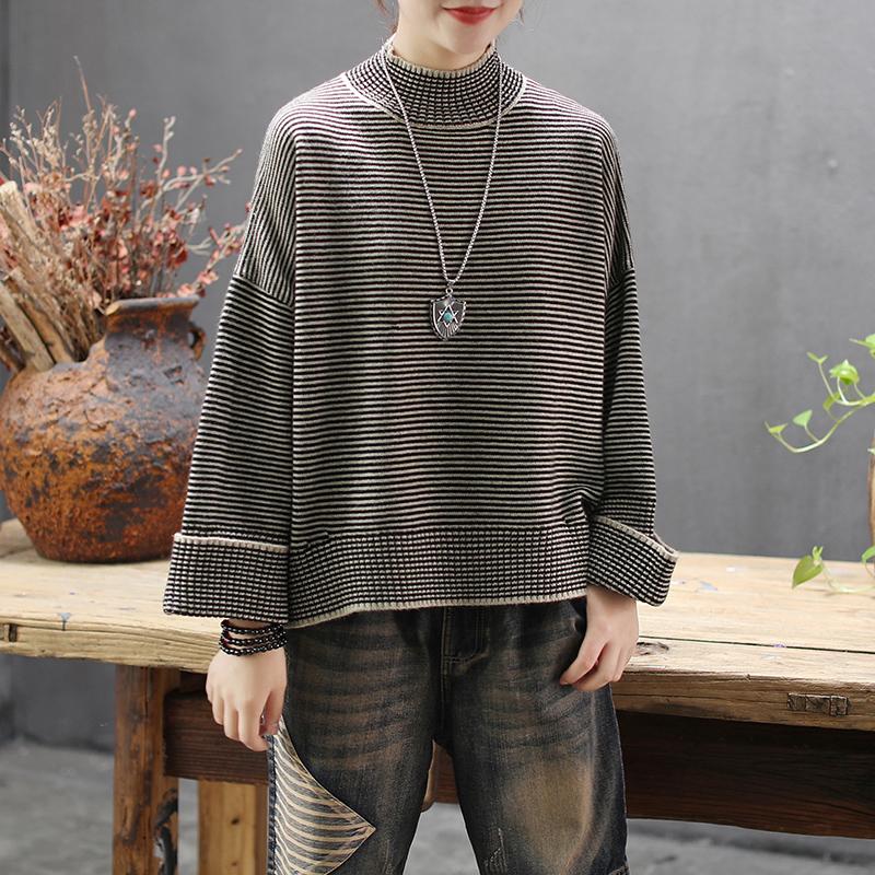 Half Turtleneck Striped Pullover Casual Sweater