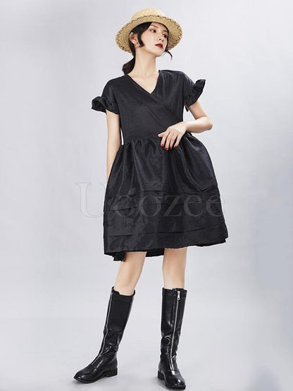 Retro Designed French Lace Sleeves A-line Mini Dress