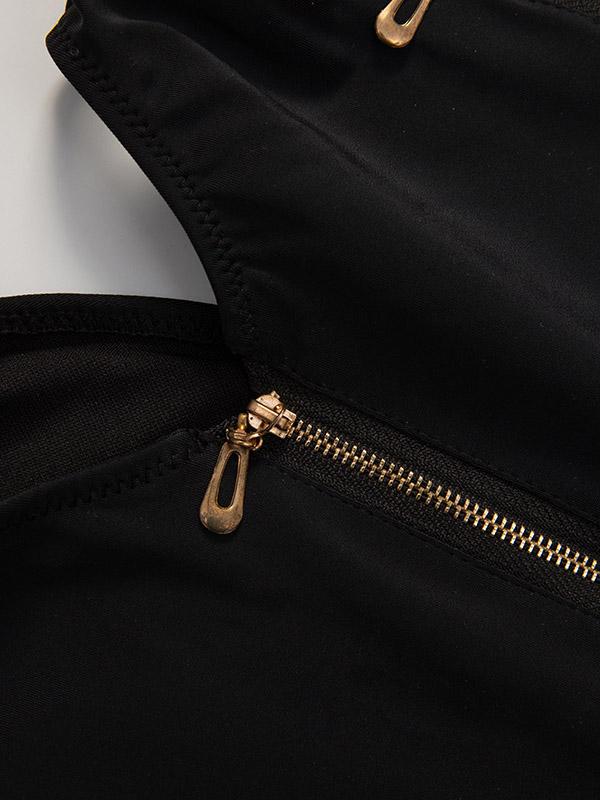 Zipper Hollow One-Piece Swimwear