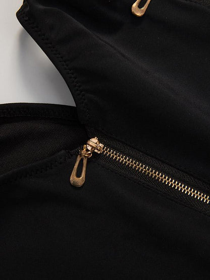 Zipper Hollow One-Piece Swimwear
