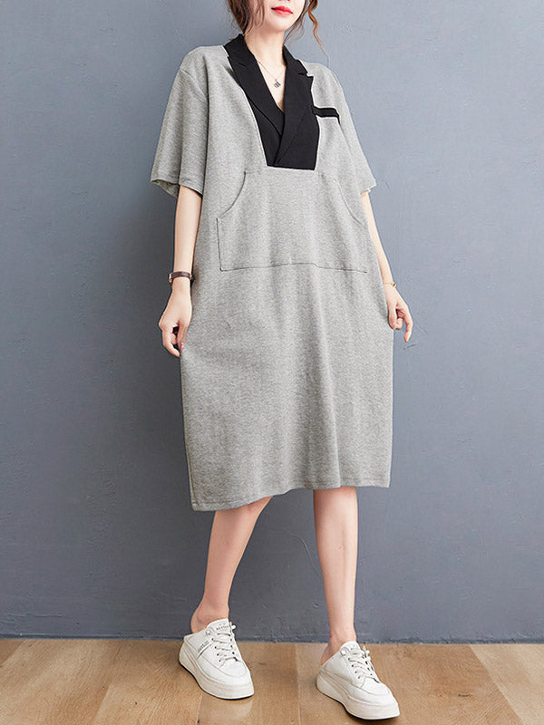 Urban Notched Collar Split-Joint Midi Dress