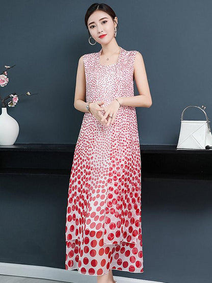 Loose Polka-Dot Printed Sleeveless Dress