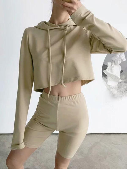 Hooded Long Sleeve Sweatershirts And Shorts Suits