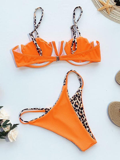 Spaghetti-Neck Color Matching Bikini Swimsui
