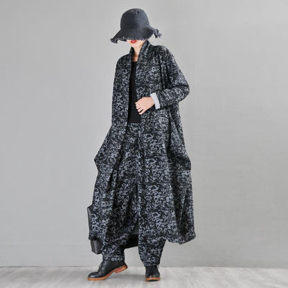 Buykud Casual Long Sleeve Irregular Jacquard Loose Jacket