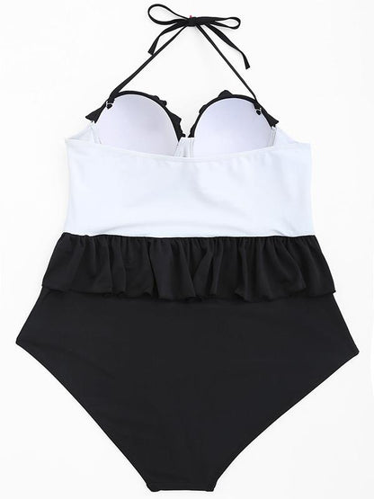 Ruffle Contrast Plus Size One Piece Swimsuit