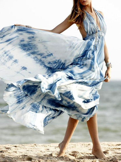 Tie-dyed Gradigant Backless Maxi Dress