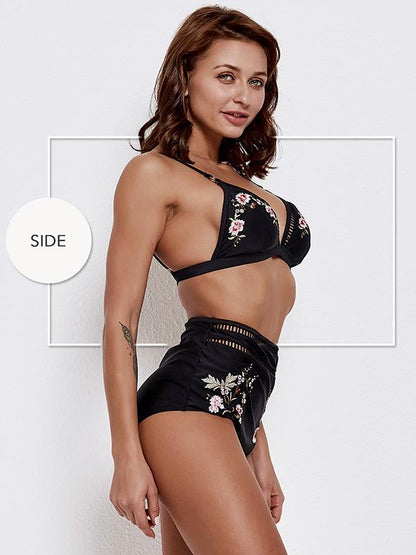 Embroidered High Bikinis Padded Bikinis Swimwear