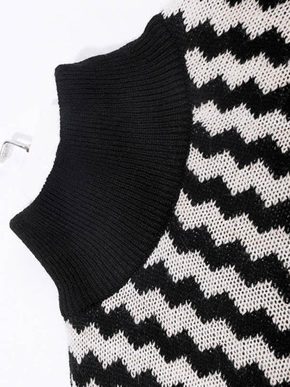 Casual Stripe Printed High-neck Sweater
