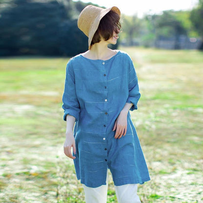 Cotton Vintage Loose Long Sleeve Plus Size Blouse
