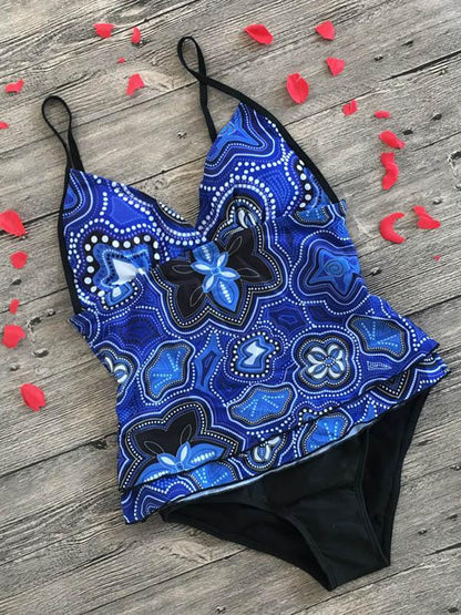 Printed Backless Tankini Swimsuit