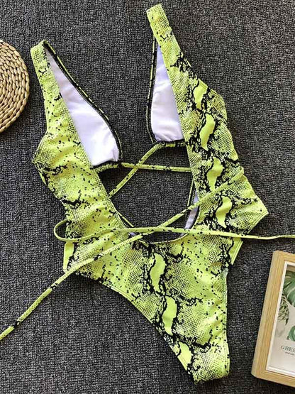 Leopard&Snakeskin Scrunch One Piece Swimsuit