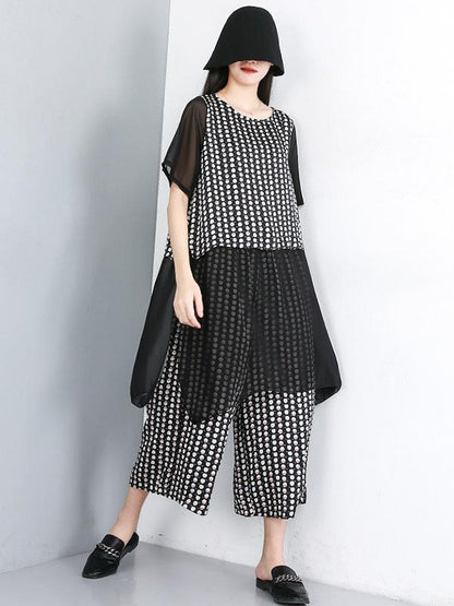 Polka-Dot Split-joint Wide Leg Pants Suit
