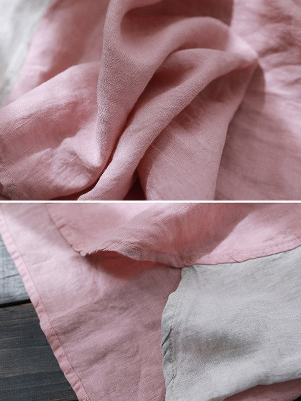 Leisure Split-Joint Linen Contrast Color Round-Neck Vest