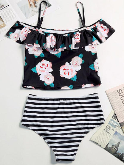 High Waisted Off-the-shoulder Falbala Tankini