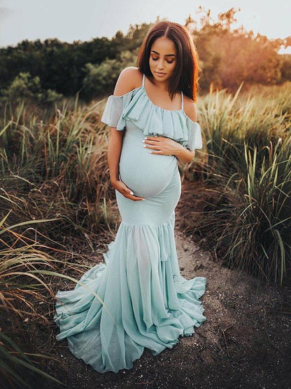 Maternity Cold Shoulder Wrap Maxi Dress