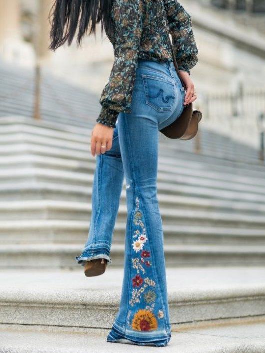 Embroidered Jean Bell-bottoms