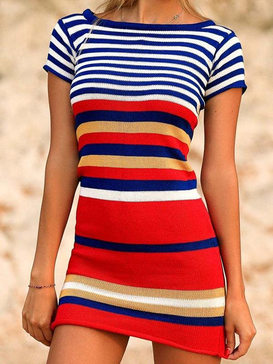 Multicolor Striped Knitting Mini Dress