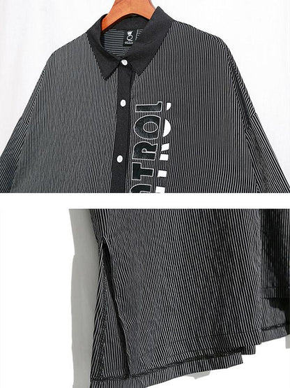 Casual Letter Printed Striped Blouses